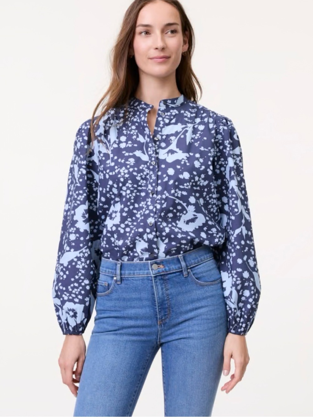 Ann Taylor Navy and Light Blue Floral Blouse NWT